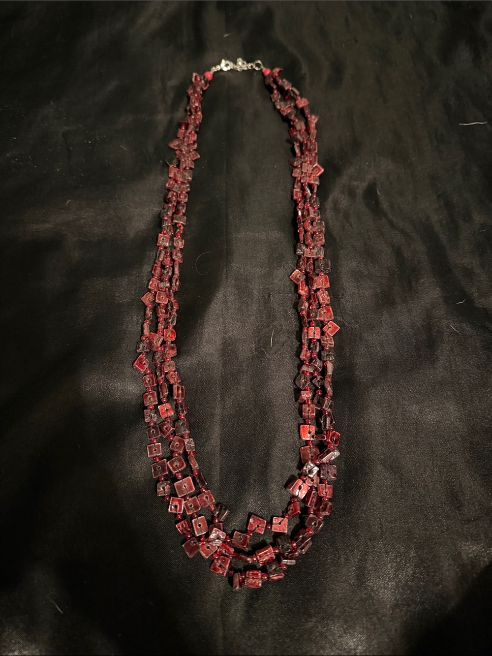 Elegant Multi-Strand Garnet Red Beaded Necklace